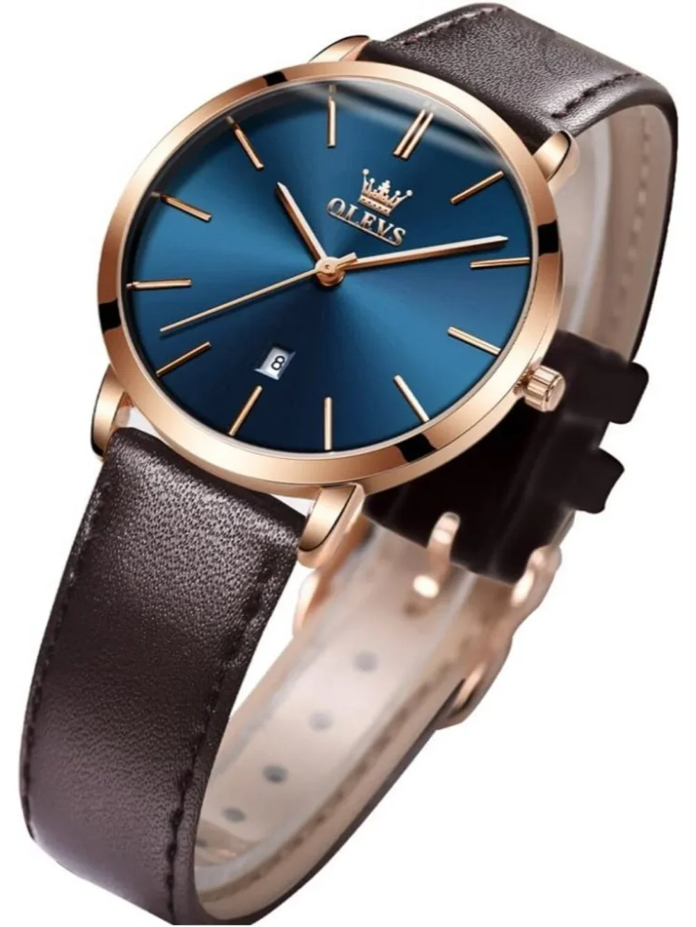 Women's Navy Blue dial & Rose gold bezel & Dark Brown Classic Dress Wrist Watch